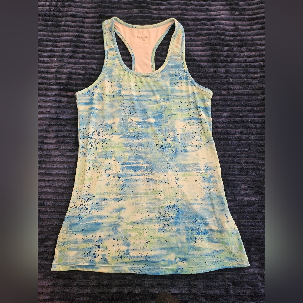 Reebok, blue and green racer back athletic tank. Great condition. Small.